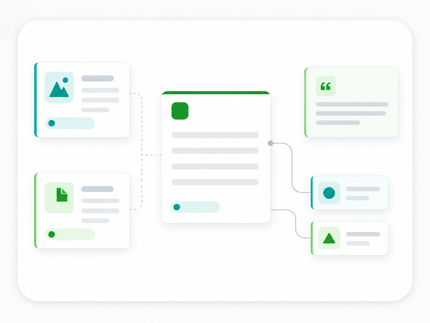 Knowledge work illustration showing notes, source cards, and concept links